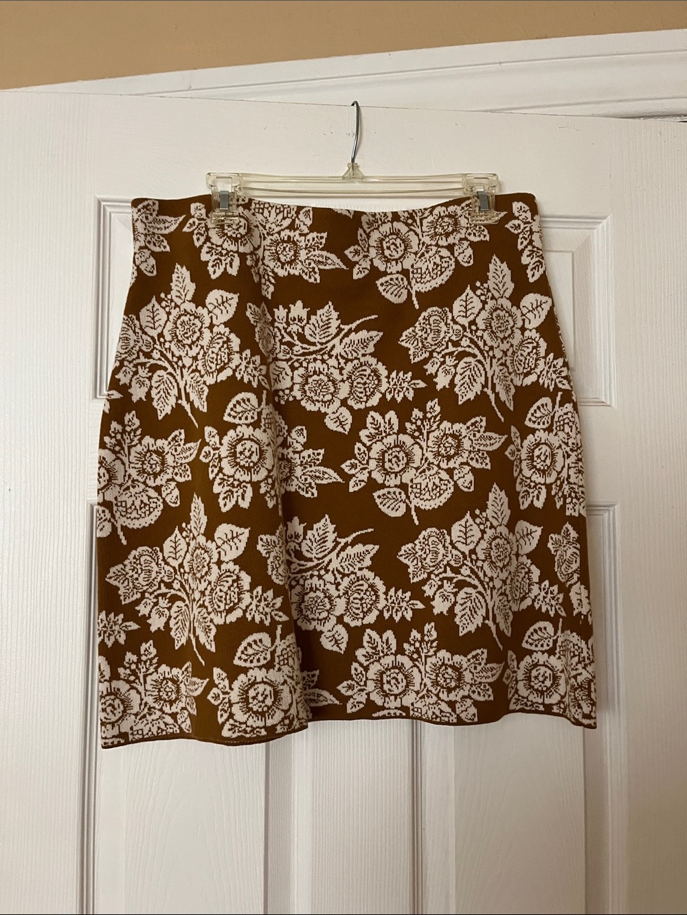 Loft Sweater Brown and Cream Floral A-Line Skirt